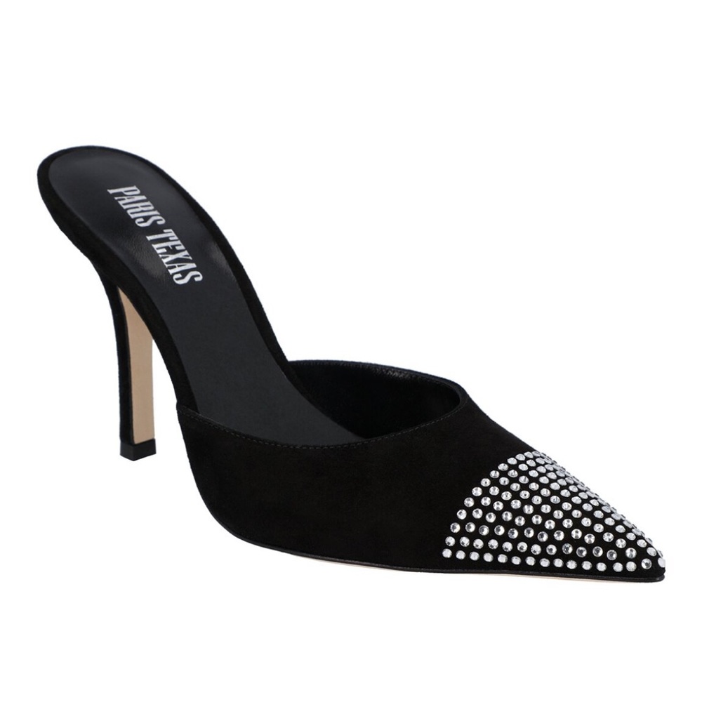 NWT: Paris Texas Holly Suede Mule in Black with gems size 40 (US 9)
